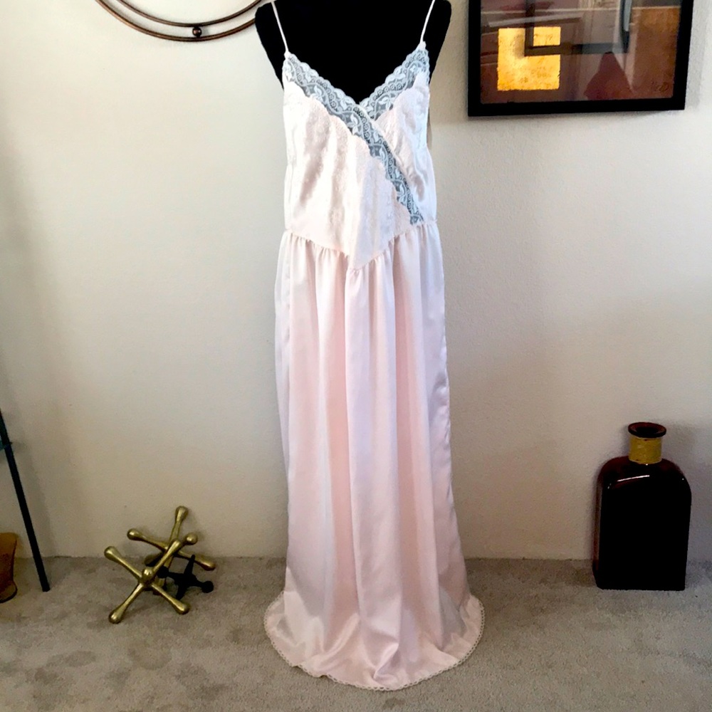 NWT Vintage Feminine Pink Lace Long Maxi Nightgown Slip Night Dress Lingerie